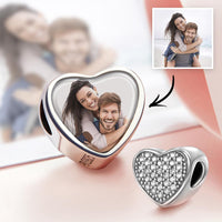 Custom Heart Photo Charm Personalized Picture Bead with Pave CZ - Coolpeacock