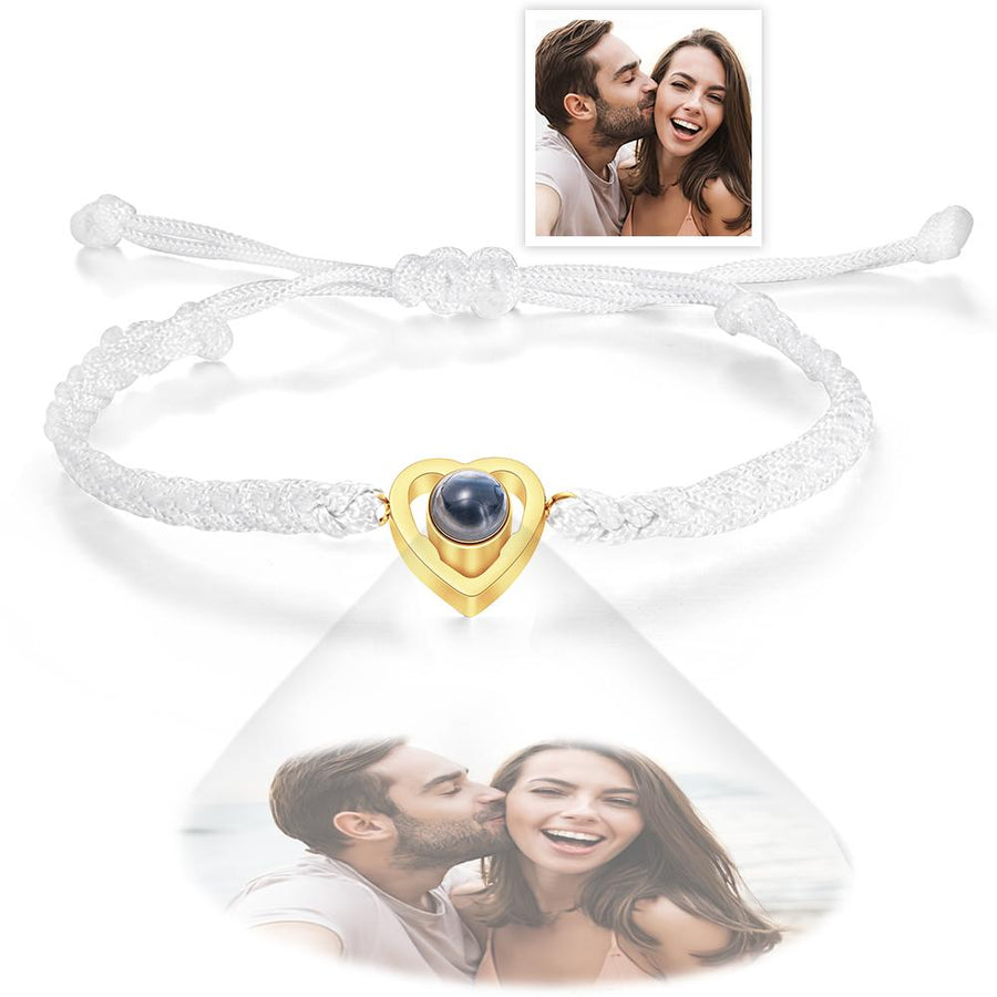 Custom Heart - shaped Photo Projection Bracelet Braided Rope Bracelet Anniversary Gift - Coolpeacock