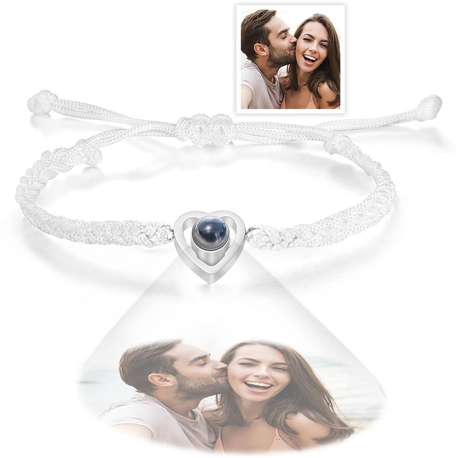 Custom Heart - shaped Photo Projection Bracelet Braided Rope Bracelet Anniversary Gift - Coolpeacock