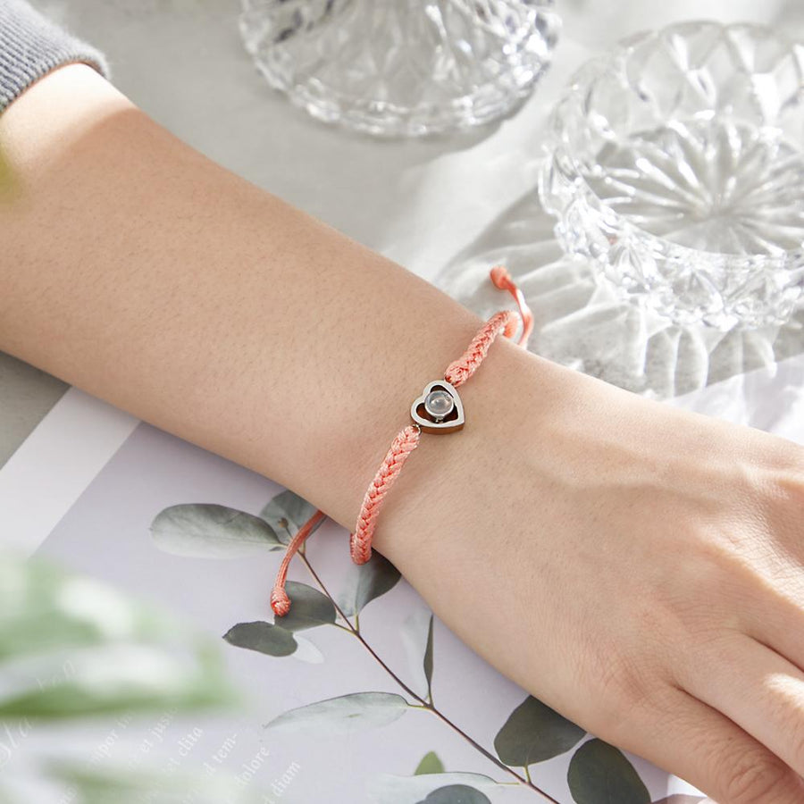 Custom Heart - shaped Photo Projection Bracelet Braided Rope Bracelet Anniversary Gift - Coolpeacock