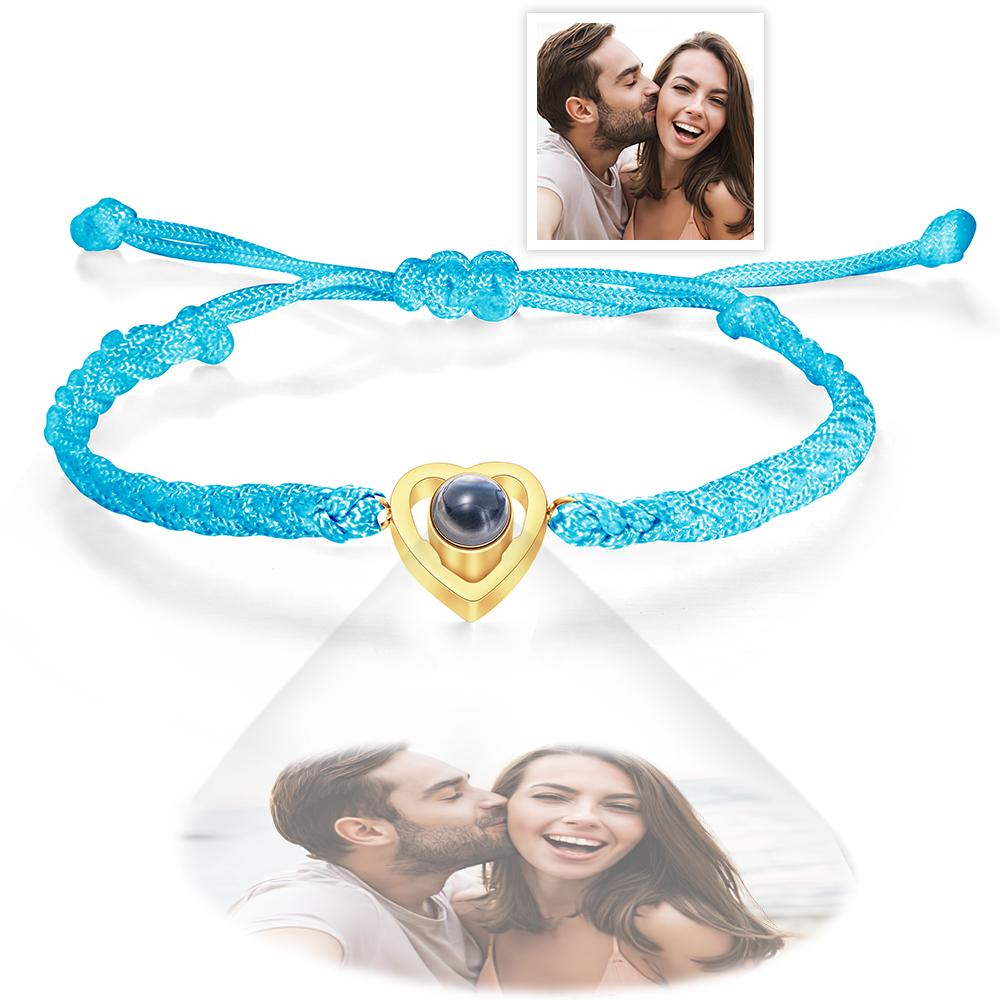 Custom Heart - shaped Photo Projection Bracelet Braided Rope Bracelet Anniversary Gift - Coolpeacock