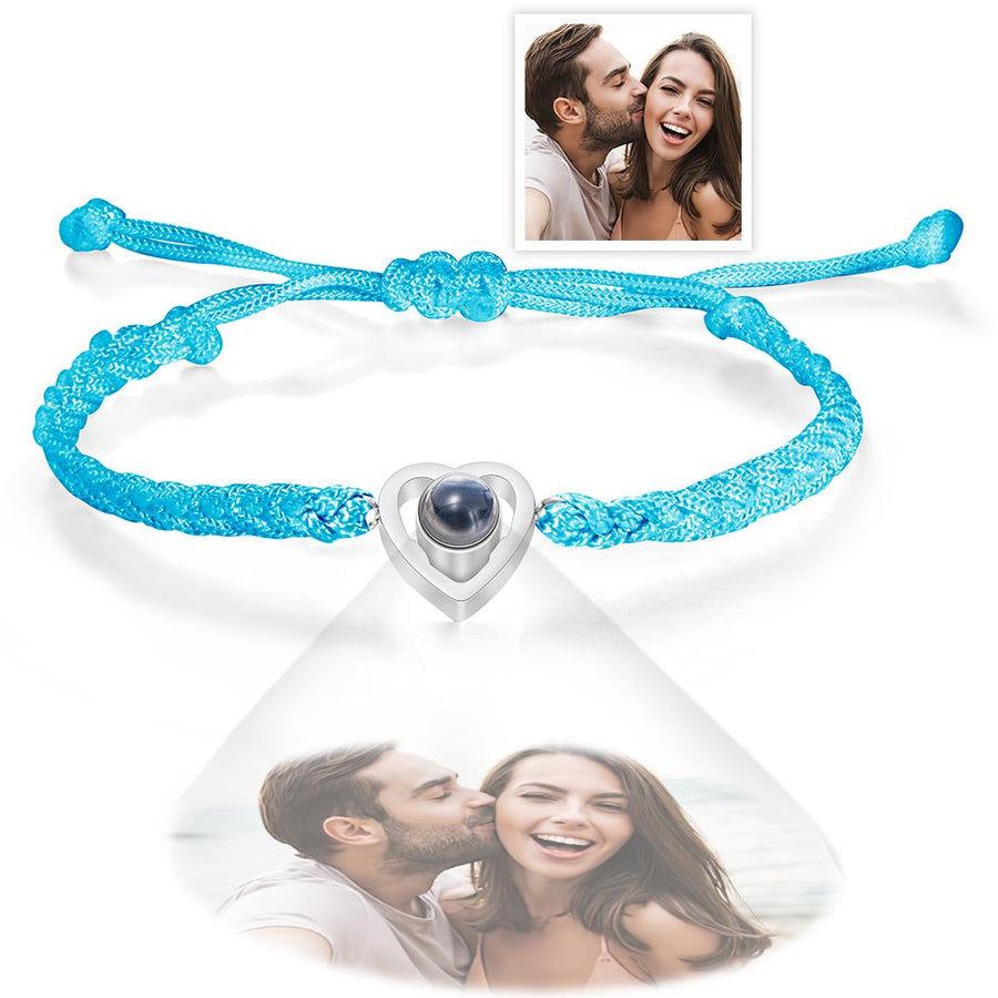 Custom Heart - shaped Photo Projection Bracelet Braided Rope Bracelet Anniversary Gift - Coolpeacock