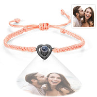 Custom Heart - shaped Photo Projection Bracelet Braided Rope Bracelet Anniversary Gift - Coolpeacock