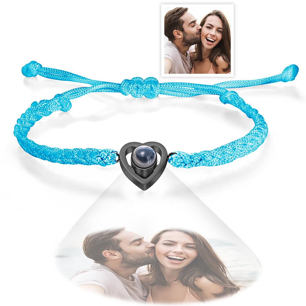 Custom Heart - shaped Photo Projection Bracelet Braided Rope Bracelet Anniversary Gift - Coolpeacock