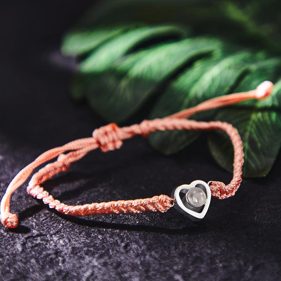 Custom Heart - shaped Photo Projection Bracelet Braided Rope Bracelet Anniversary Gift - Coolpeacock