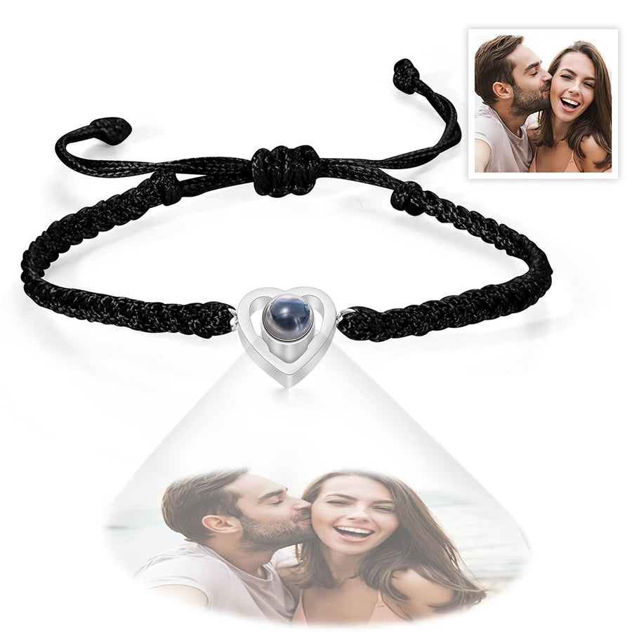 Custom Heart - shaped Photo Projection Bracelet Braided Rope Bracelet Anniversary Gift - Coolpeacock