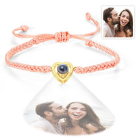 Custom Heart - shaped Photo Projection Bracelet Braided Rope Bracelet Anniversary Gift - Coolpeacock