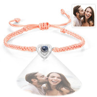 Custom Heart - shaped Photo Projection Bracelet Braided Rope Bracelet Anniversary Gift - Coolpeacock