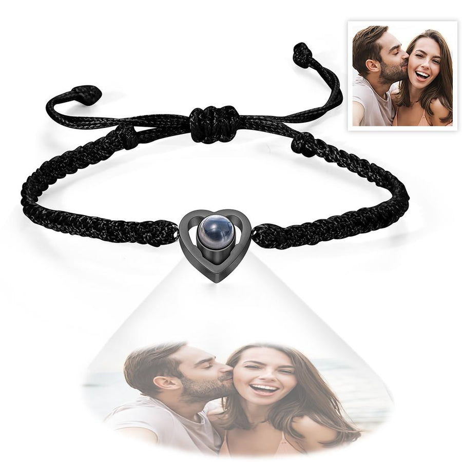 Custom Heart - shaped Photo Projection Bracelet Braided Rope Bracelet Anniversary Gift - Coolpeacock