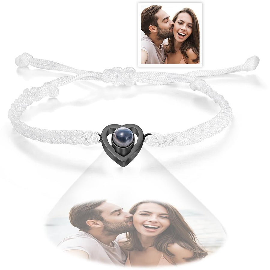 Custom Heart - shaped Photo Projection Bracelet Braided Rope Bracelet Anniversary Gift - Coolpeacock