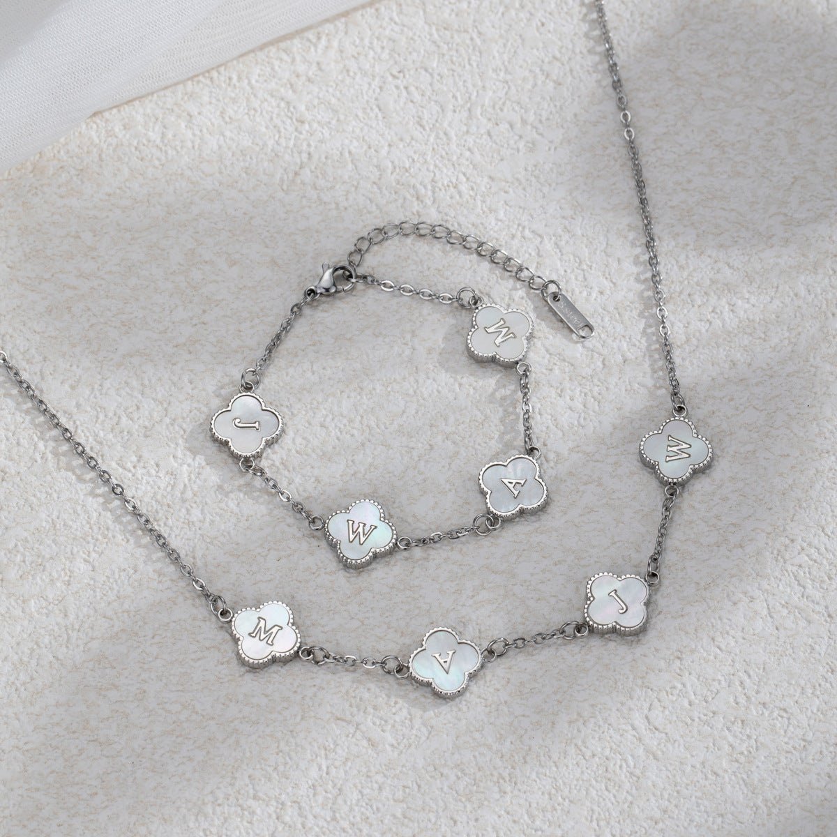 Custom Mother of Pearl Clover Letter Necklaces and necklace sets - KIAHMILLA