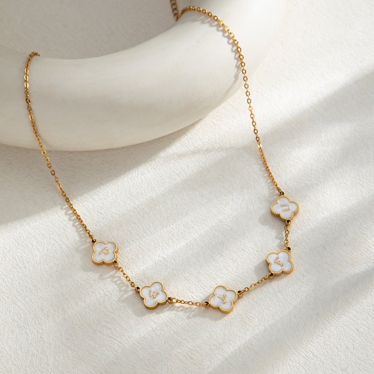 Custom Mother of Pearl Clover Letter Necklaces and necklace sets - KIAHMILLA