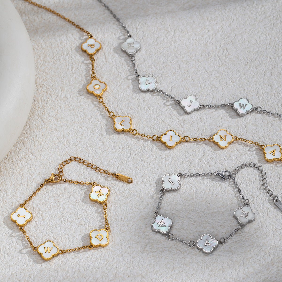 Custom Mother of Pearl Clover Letter Necklaces and necklace sets - KIAHMILLA