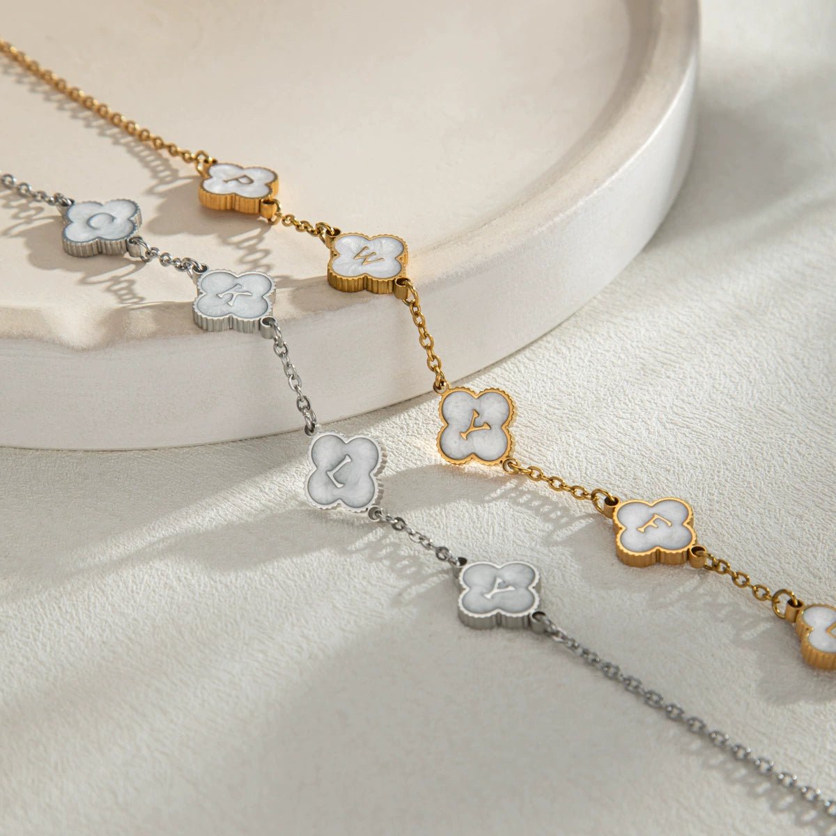Custom Mother of Pearl Clover Letter Necklaces and necklace sets - KIAHMILLA