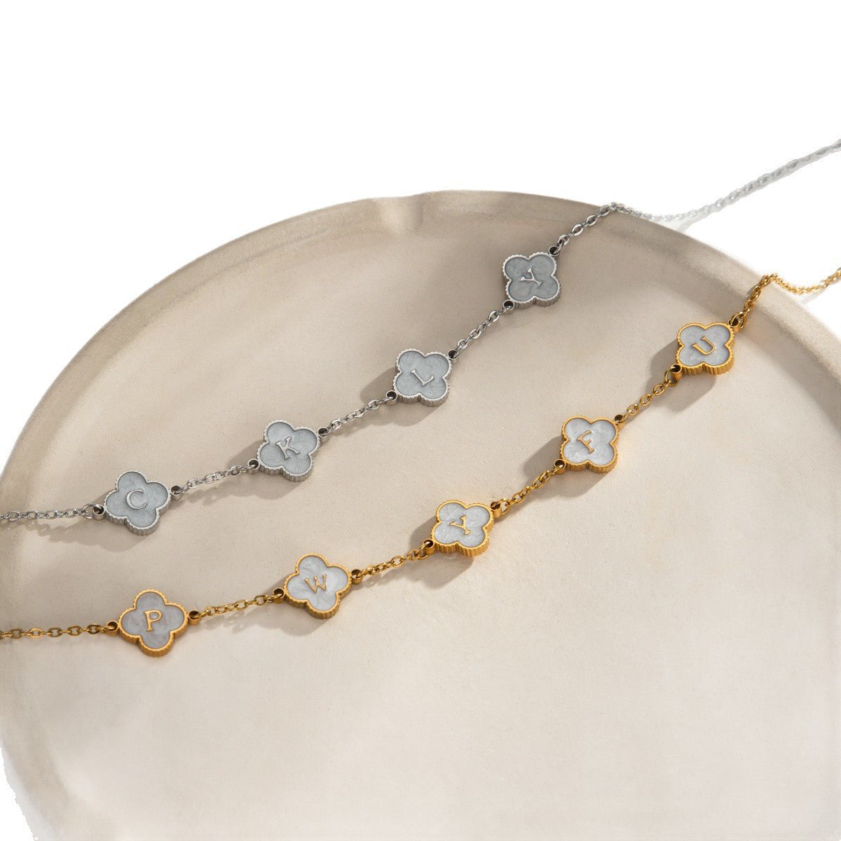 Custom Mother of Pearl Clover Letter Necklaces and necklace sets - KIAHMILLA