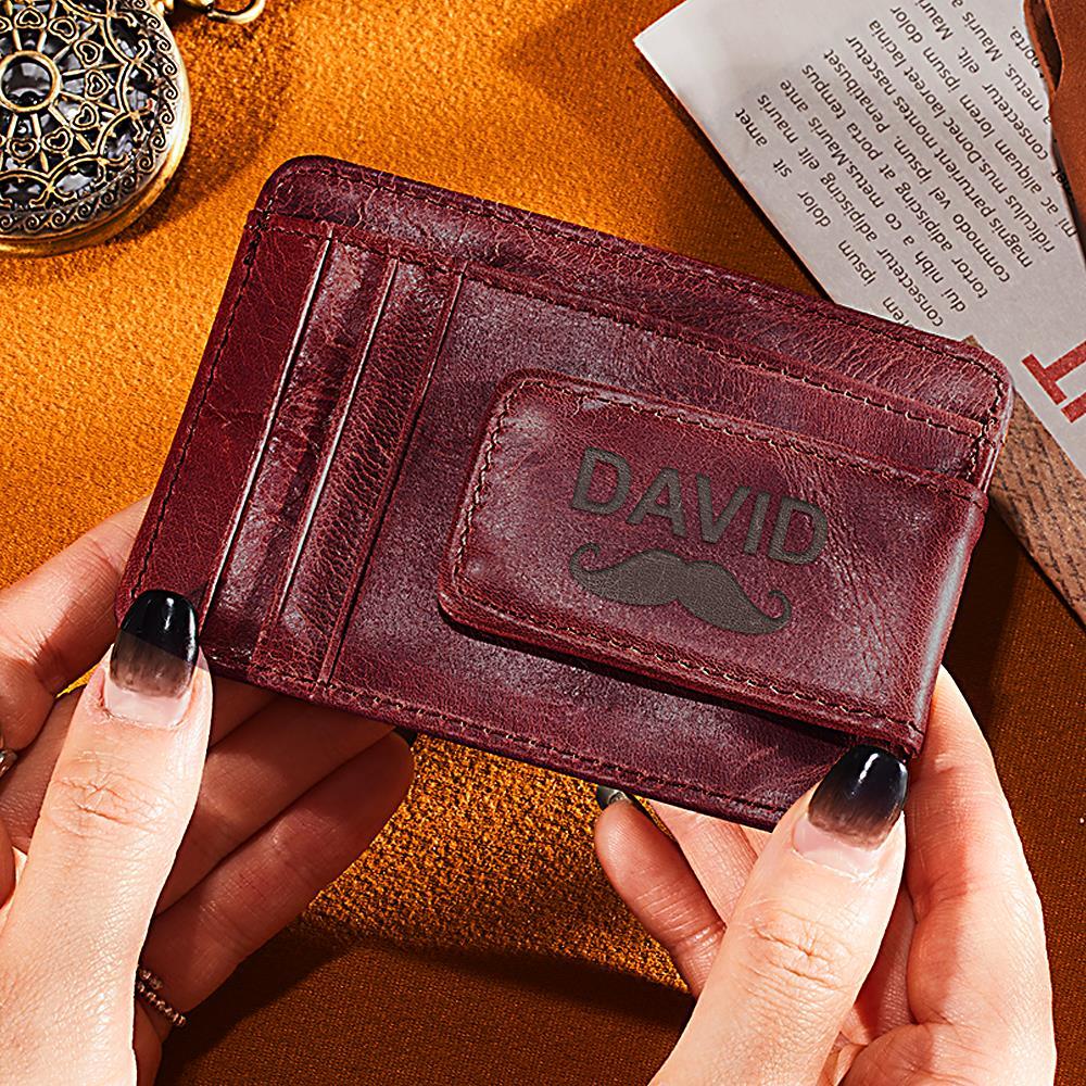 Custom Name PU Leather Wallet Card Holder with Mustache Design Gift for Him/Her - Coolpeacock