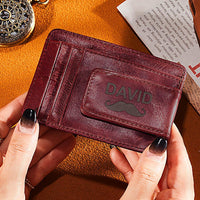 Custom Name PU Leather Wallet Card Holder with Mustache Design Gift for Him/Her - Coolpeacock