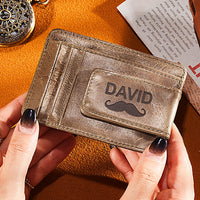 Custom Name PU Leather Wallet Card Holder with Mustache Design Gift for Him/Her - Coolpeacock