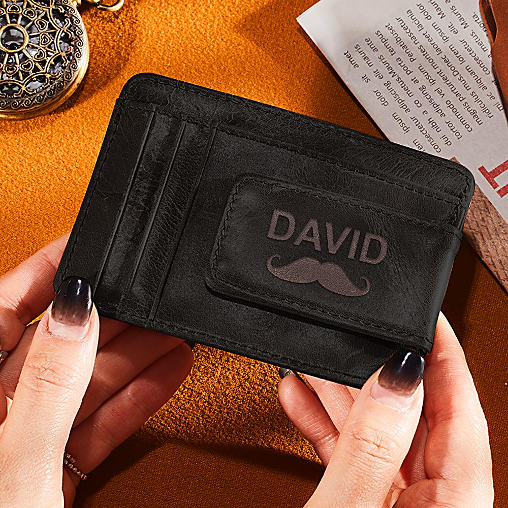 Custom Name PU Leather Wallet Card Holder with Mustache Design Gift for Him/Her - Coolpeacock