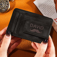 Custom Name PU Leather Wallet Card Holder with Mustache Design Gift for Him/Her - Coolpeacock