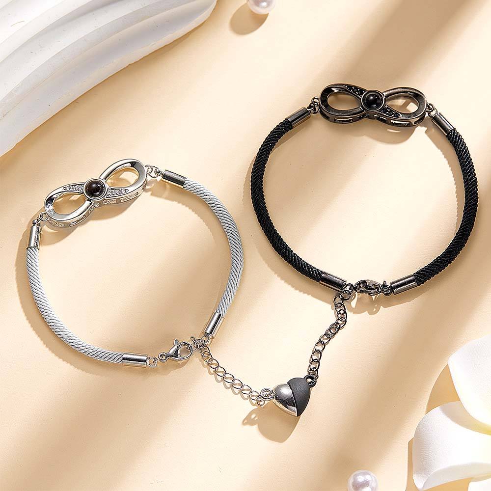 Custom Photo Black & White Couple Projection Bracelets | Personalized Matching Jewelry Set - Coolpeacock