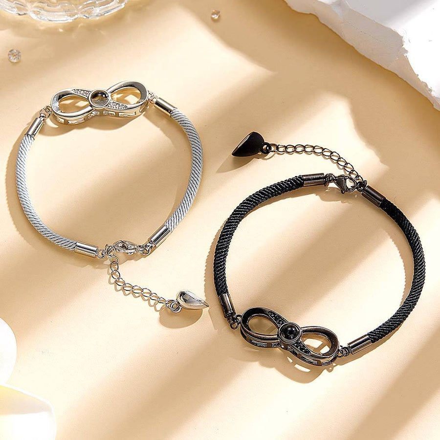 Custom Photo Black & White Couple Projection Bracelets | Personalized Matching Jewelry Set - Coolpeacock