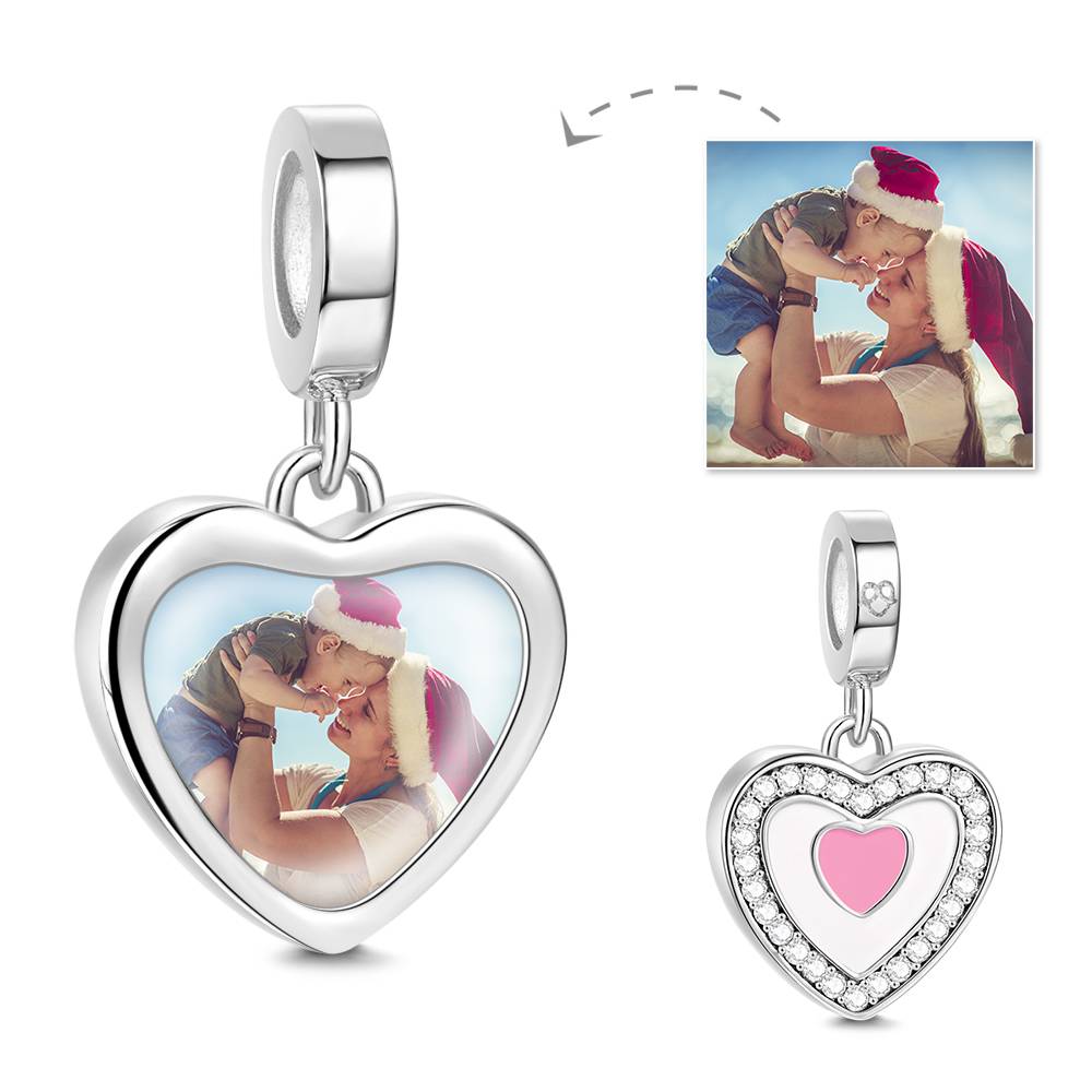 Custom Photo Dangle Heart Charm For Bracelet Jewelry Making - Coolpeacock
