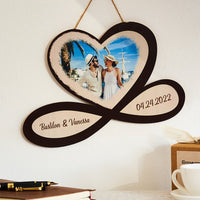 Custom Photo Engraved Pendant Infinity Heart Wooden Gifts - Coolpeacock