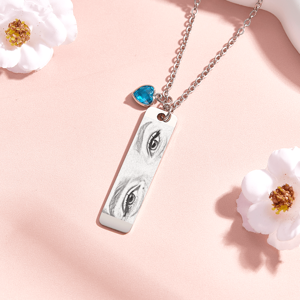 Custom Photo Necklace with Birthstone Eye Engraved Necklace Gifts for Her - Coolpeacock