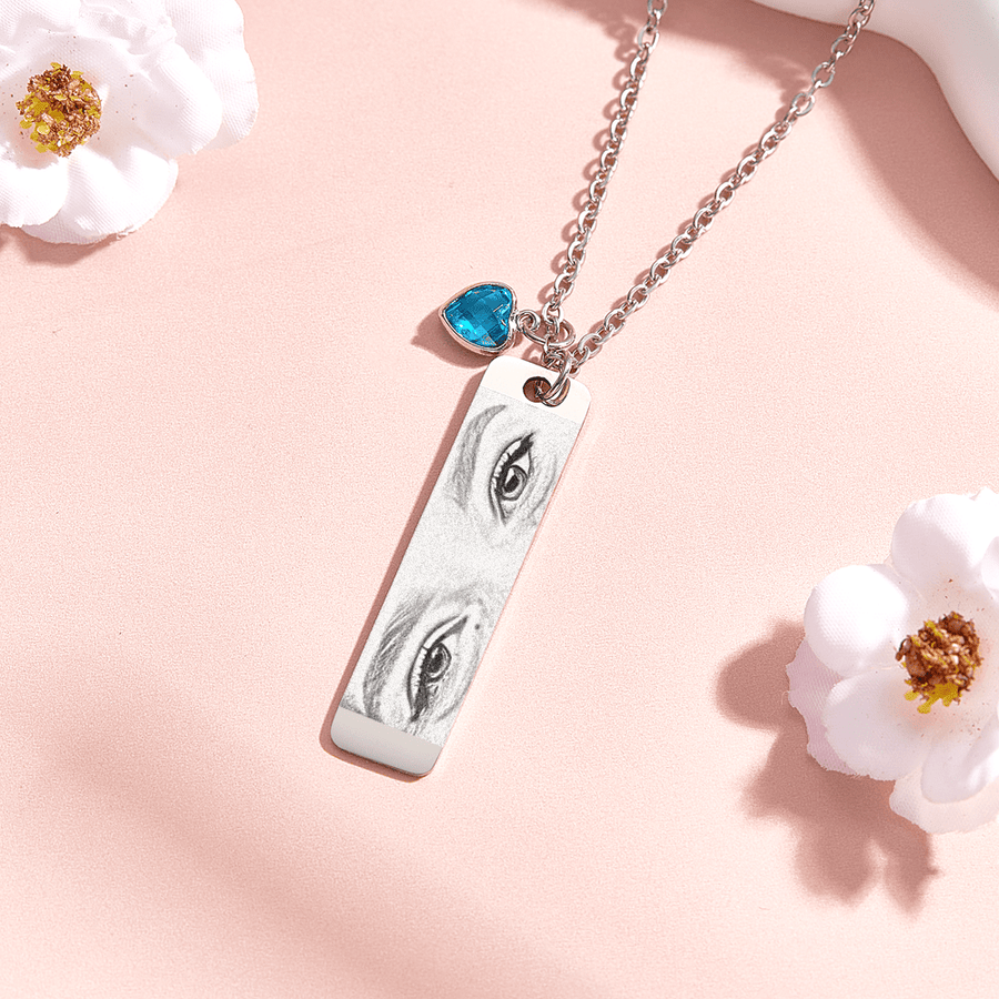 Custom Photo Necklace with Birthstone Eye Engraved Necklace Gifts for Her - Coolpeacock