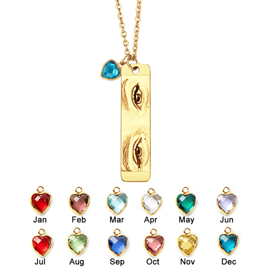 Custom Photo Necklace with Birthstone Eye Engraved Necklace Gifts for Her - Coolpeacock