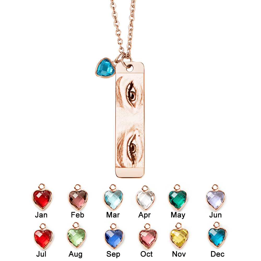 Custom Photo Necklace with Birthstone Eye Engraved Necklace Gifts for Her - Coolpeacock