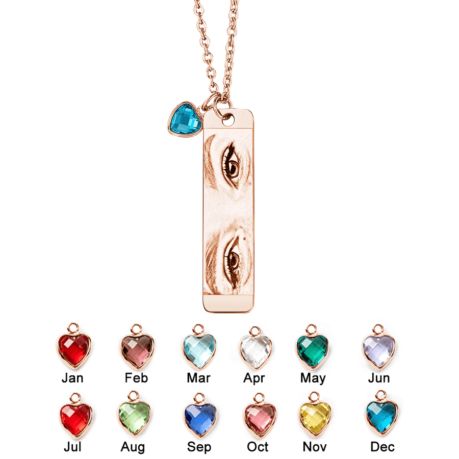 Custom Photo Necklace with Birthstone Eye Engraved Necklace Gifts for Her - Coolpeacock