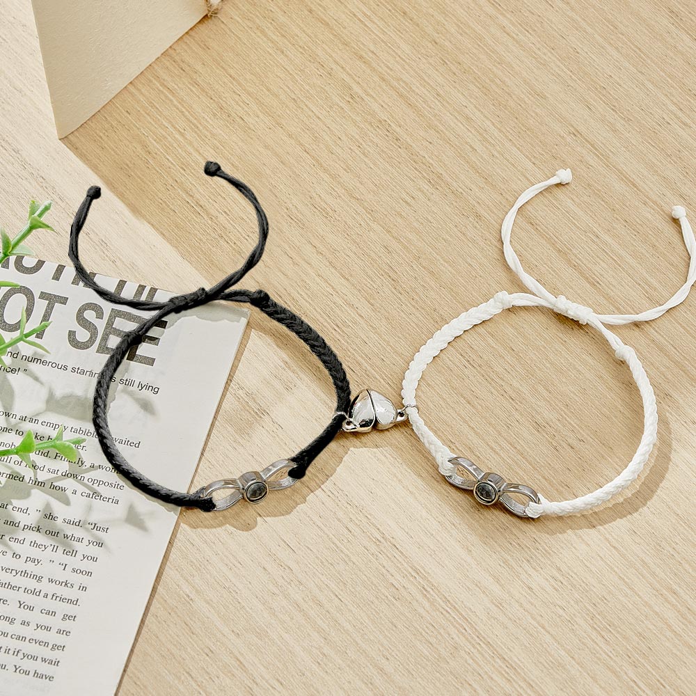 Custom Photo Projection Bracelet Woven Heart Magnetic Bracelet Gift for Couple - Coolpeacock