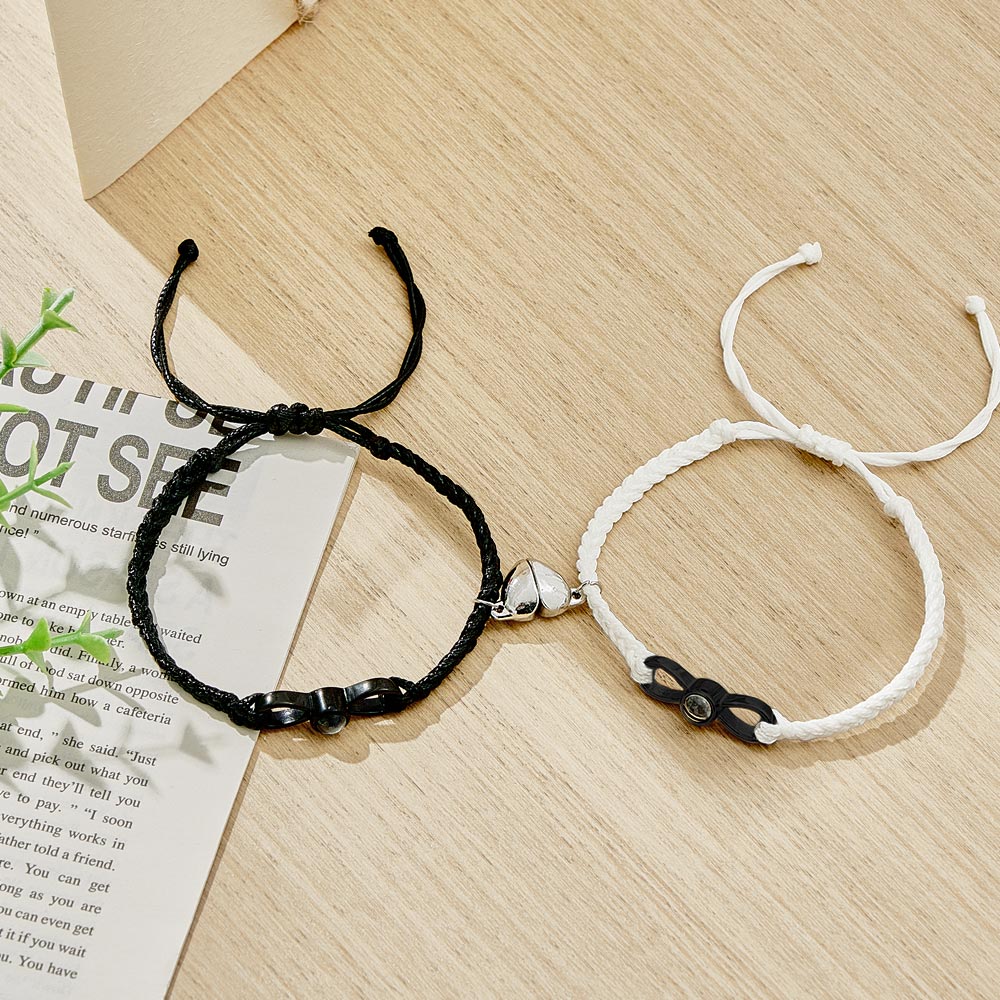 Custom Photo Projection Bracelet Woven Heart Magnetic Bracelet Gift for Couple - Coolpeacock