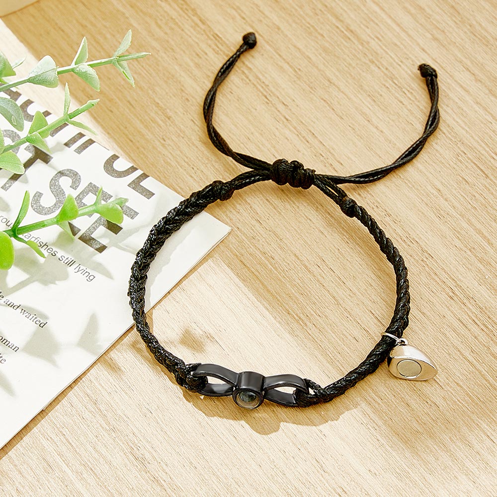 Custom Photo Projection Bracelet Woven Heart Magnetic Bracelet Gift for Couple - Coolpeacock