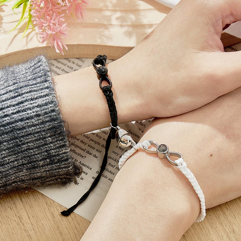 Custom Photo Projection Bracelet Woven Heart Magnetic Bracelet Gift for Couple - Coolpeacock