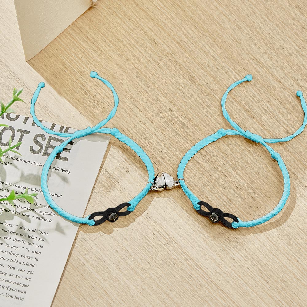 Custom Photo Projection Bracelet Woven Heart Magnetic Bracelet Gift for Couple - Coolpeacock