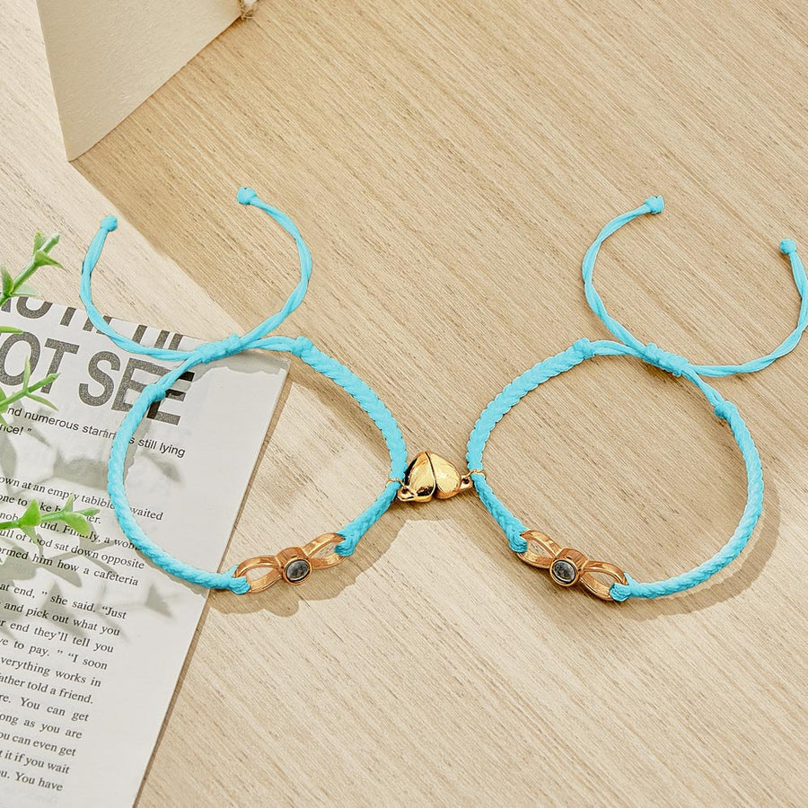 Custom Photo Projection Bracelet Woven Heart Magnetic Bracelet Gift for Couple - Coolpeacock