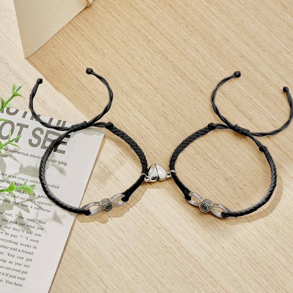 Custom Photo Projection Bracelet Woven Heart Magnetic Bracelet Gift for Couple - Coolpeacock