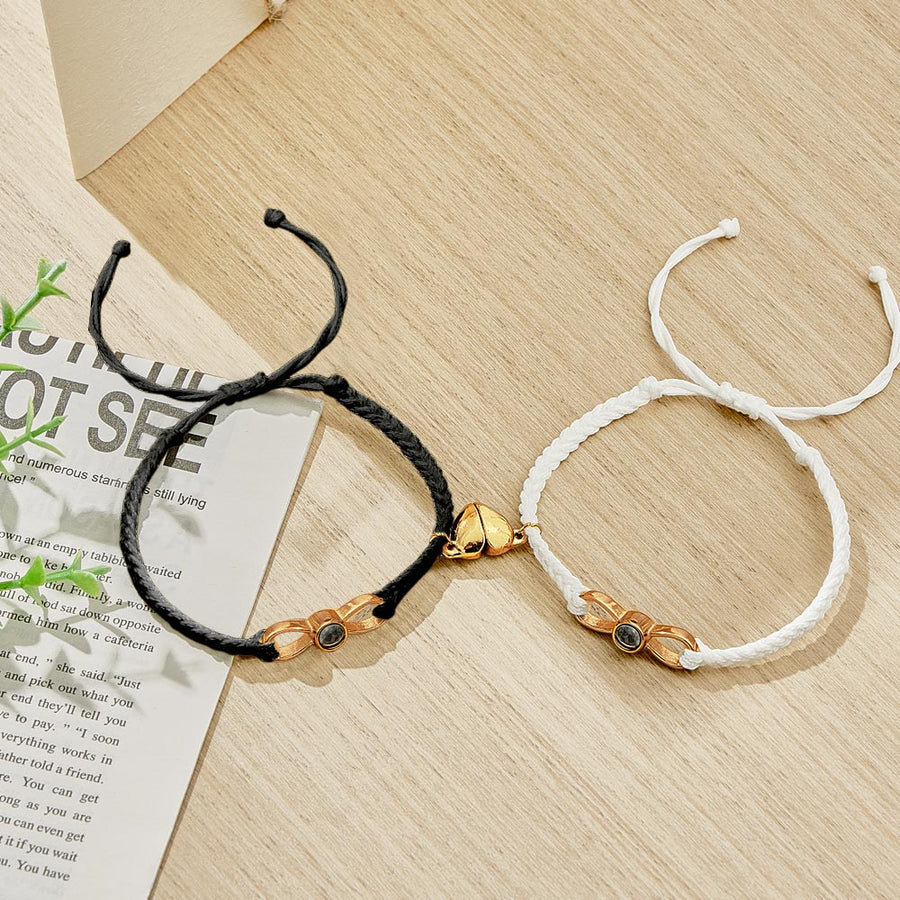 Custom Photo Projection Bracelet Woven Heart Magnetic Bracelet Gift for Couple - Coolpeacock