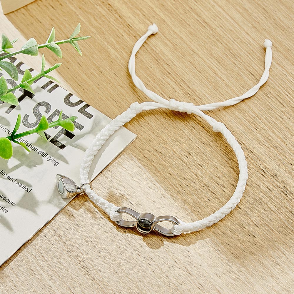 Custom Photo Projection Bracelet Woven Heart Magnetic Bracelet Gift for Couple - Coolpeacock