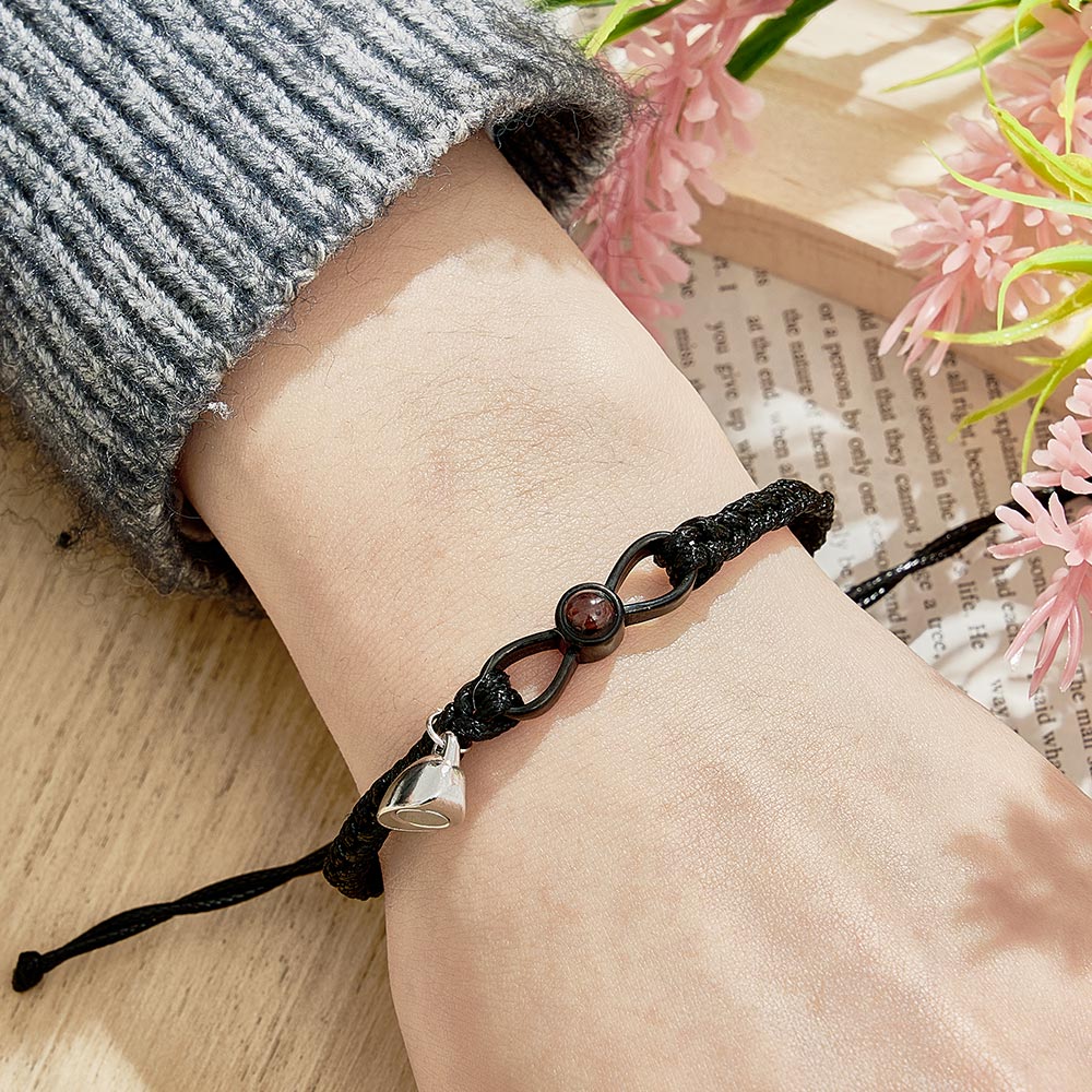 Custom Photo Projection Bracelet Woven Heart Magnetic Bracelet Gift for Couple - Coolpeacock