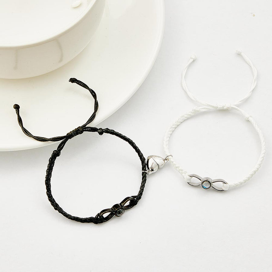 Custom Photo Projection Bracelet Woven Heart Magnetic Bracelet Gift for Couple - Coolpeacock