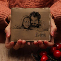 Custom Photo Wallet Men's Bifold GreyWallet for Dad - Coolpeacock