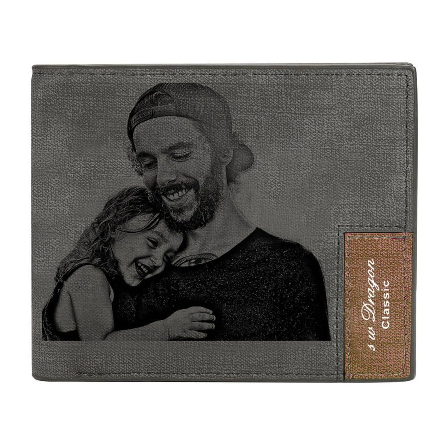 Custom Photo Wallet Men's Bifold GreyWallet for Dad - Coolpeacock