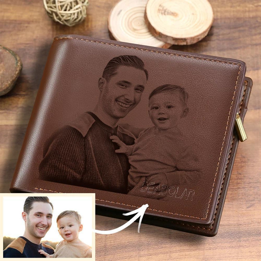 Custom Photo Wallet Men's Bifold GreyWallet for Dad - Coolpeacock
