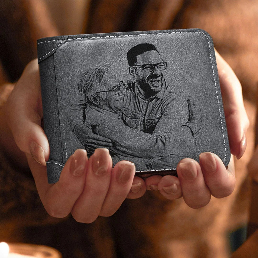 Custom Photo Wallet Men's Bifold GreyWallet for Dad - Coolpeacock