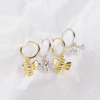 Cute Animal Insect Honey Bee 925 Sterling Silver Hoop Earrings - KIAHMILLA