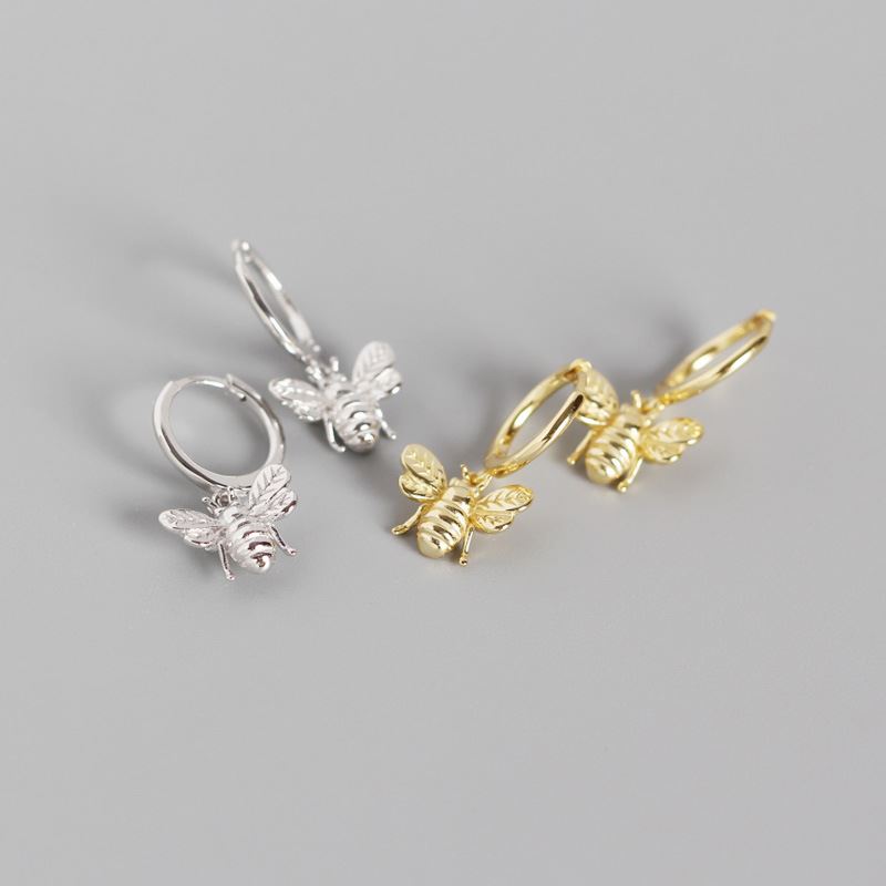 Cute Animal Insect Honey Bee 925 Sterling Silver Hoop Earrings - KIAHMILLA